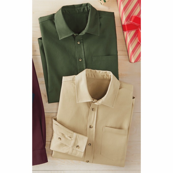 2-Pack Solid Twill Shirts, Olive Khaki, large