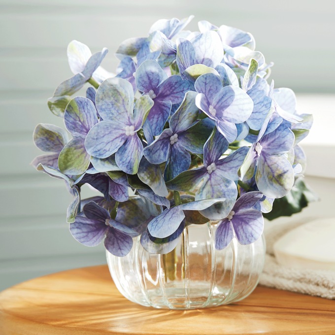 Blue Hydrangea Arrangement in Glass Vase, , large