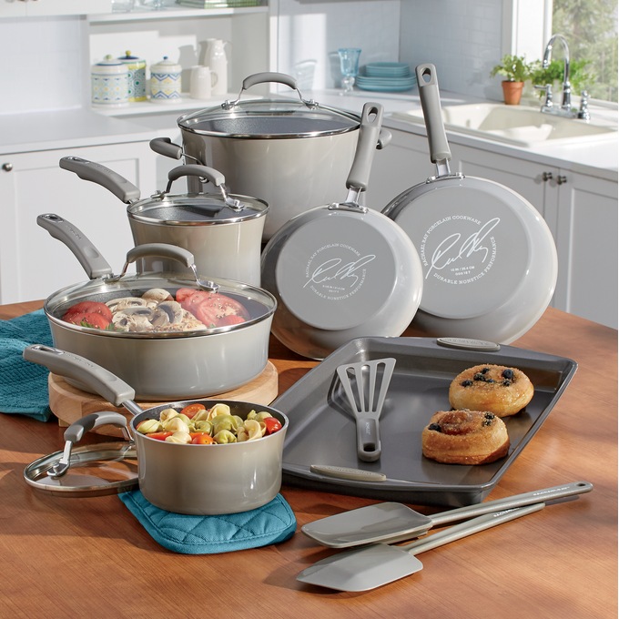 Rachael Ray 14-Piece Gradient Aluminum Cookware with Porcelain Enamel Exterior, , large