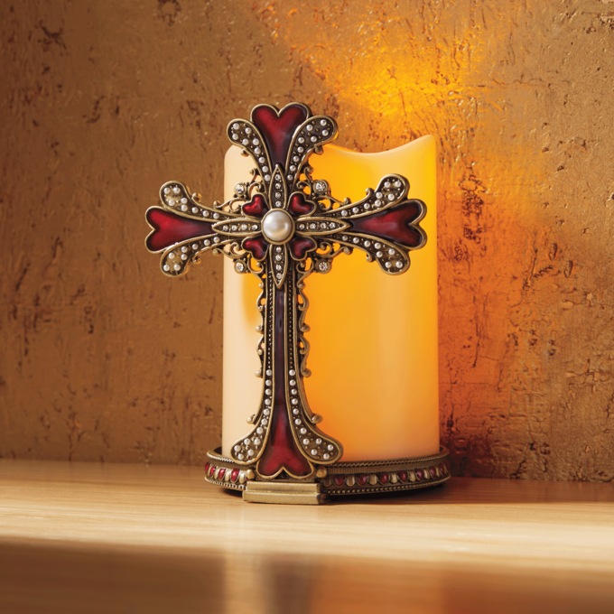 Ornate Cross Votive Holder, , large