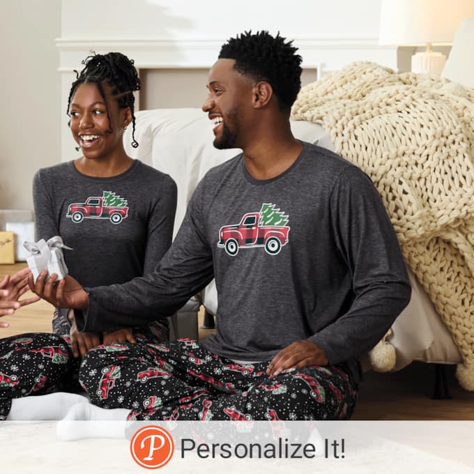 Men's Family Christmas Holiday PJ Set in Soft, Stretchy Jersey Knit, , large