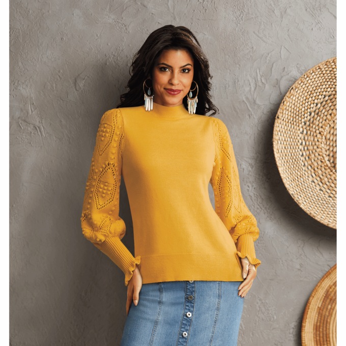 Nora Textured Sleeve Sweater, , large