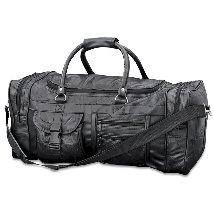 Patch Leather Duffel Bag, Black, large
