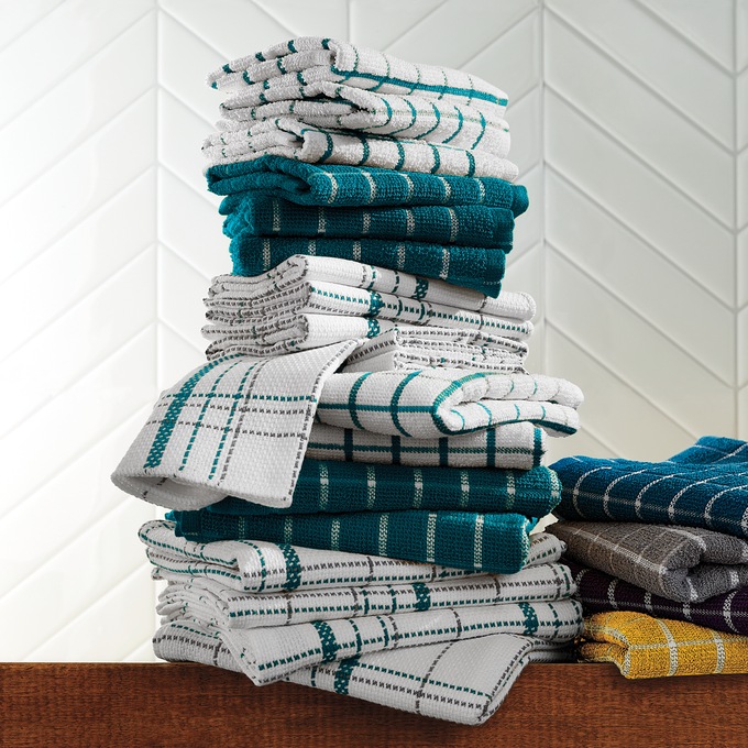 Color Connection 20-Piece Kitchen Towel Set in Absorbent Cotton, Evergreen, large