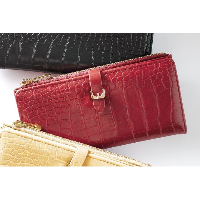Women's Faux-Croco Wallet, Red, large