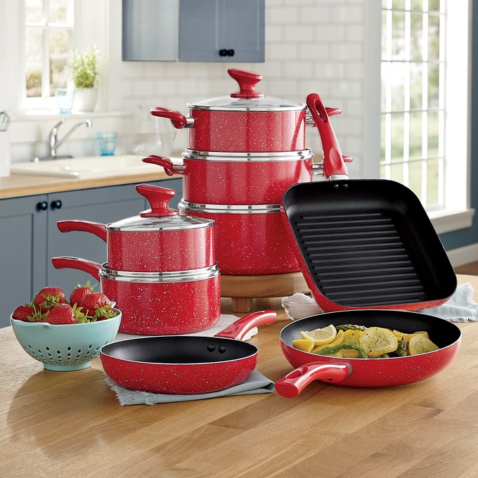 BELLA Nonstick Cookware Set with Glass Lids - Aluminum Bakeware