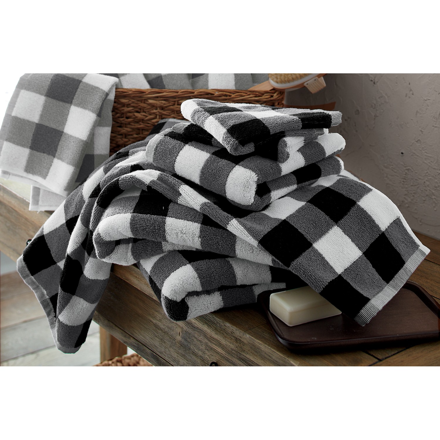 Black and White Buffalo Check Tea Towel and Dish Cloth Set