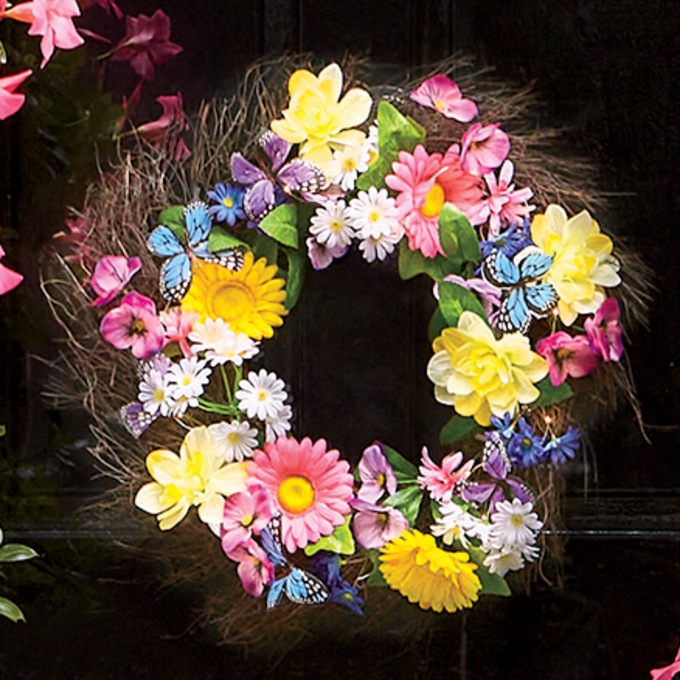 LED Daisy & Butterfly Wreath, , large