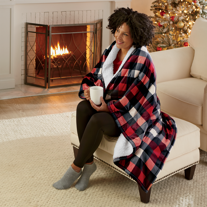 Westinghouse Pattern Heated Blanket, Red Plaid, large