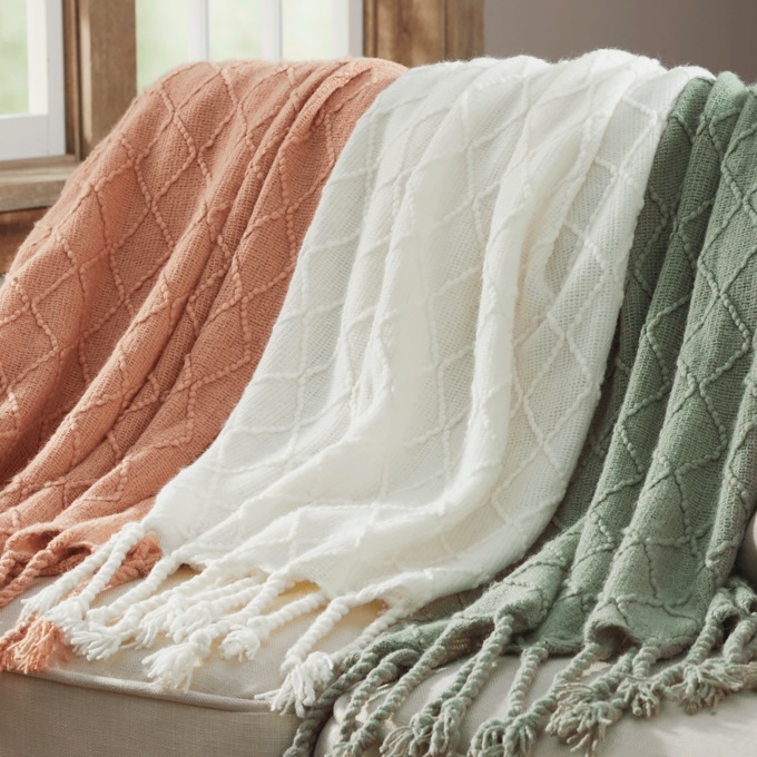 Diamond Textured Throw, Opal, large