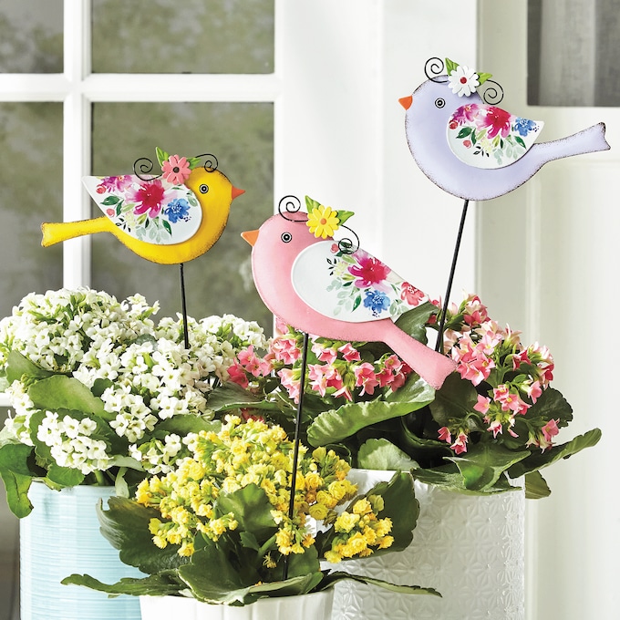Set of 3 Colorful Bird Stakes, , large