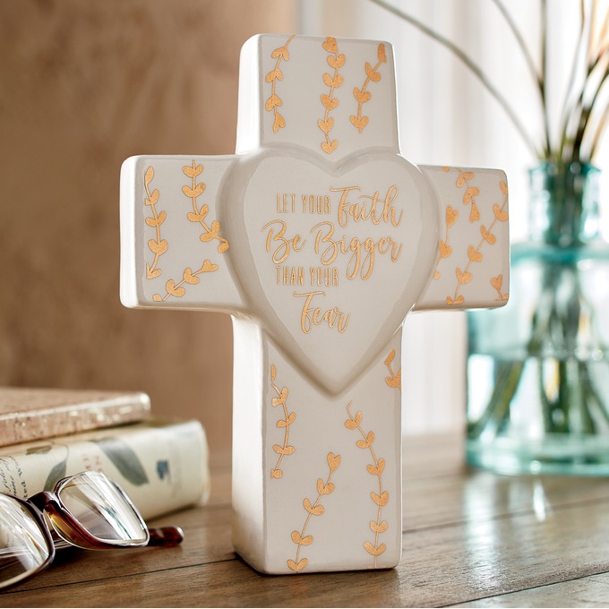 Faith Over Fear Ceramic Cross, , large