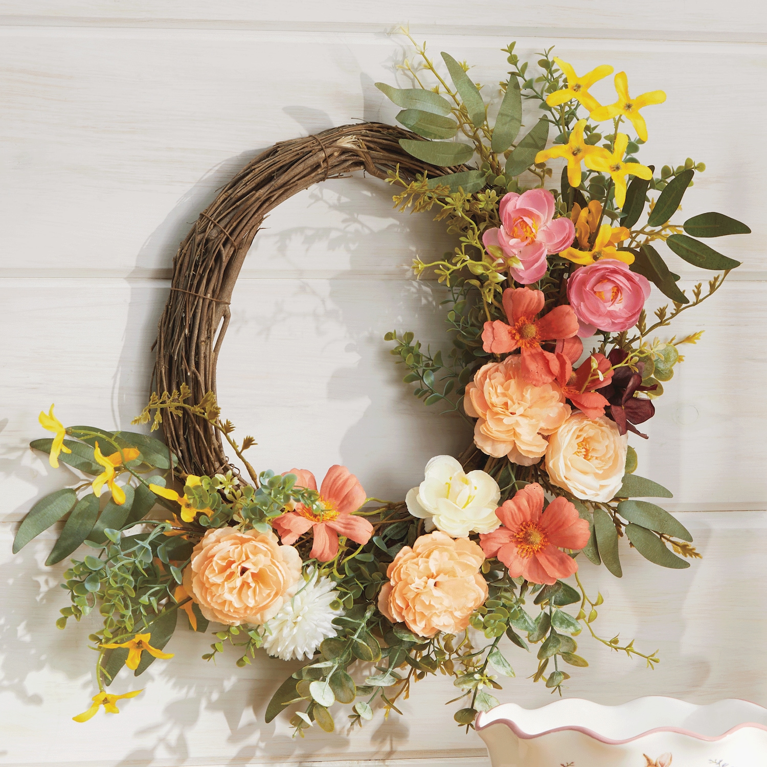 Peony and Forsythia Half-Wreath | Swiss Colony