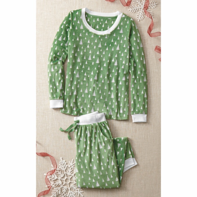 Loden Frost Evergreen Long-Sleeve PJ Set in Soft Stretch Velour Knit, , large