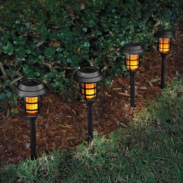 Set of 4 Faux-Flame Solar Stakes, , large