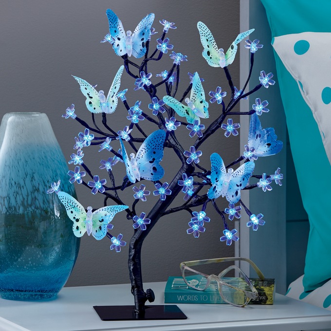 Lighted Butterfly Tree Table Lamp, Blue, large