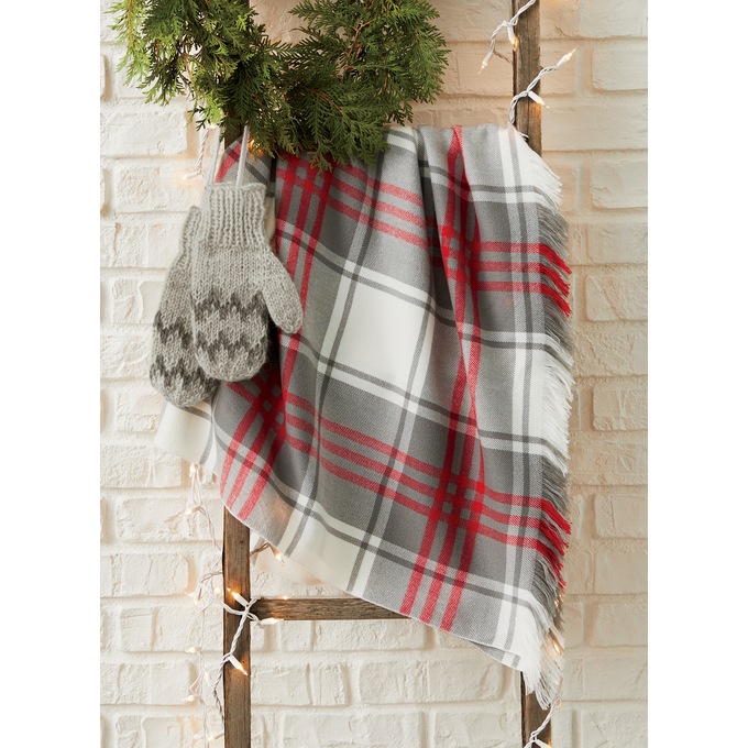 Plaid Fringed Throw, , large