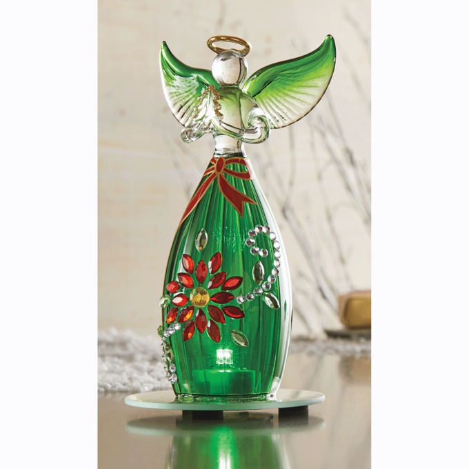 Painted Floral Glass Angel Figurine, , large