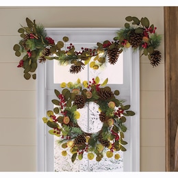 Berry, Pinecone and Dried Orange Garland and Wreath, , large