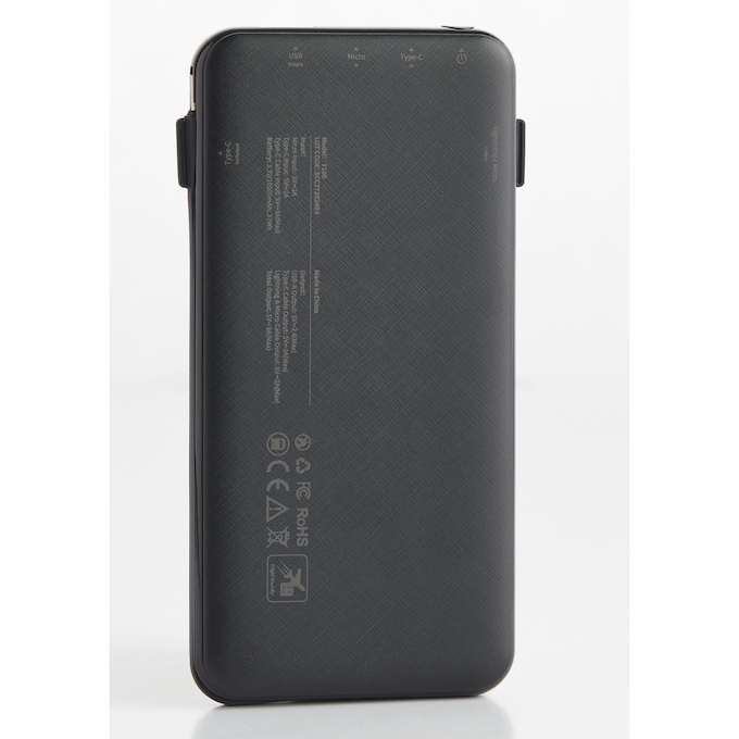 10,000mAh Portable Power Bank with Built-In USB-C, Micro USB and Lightning Cables, Black, large