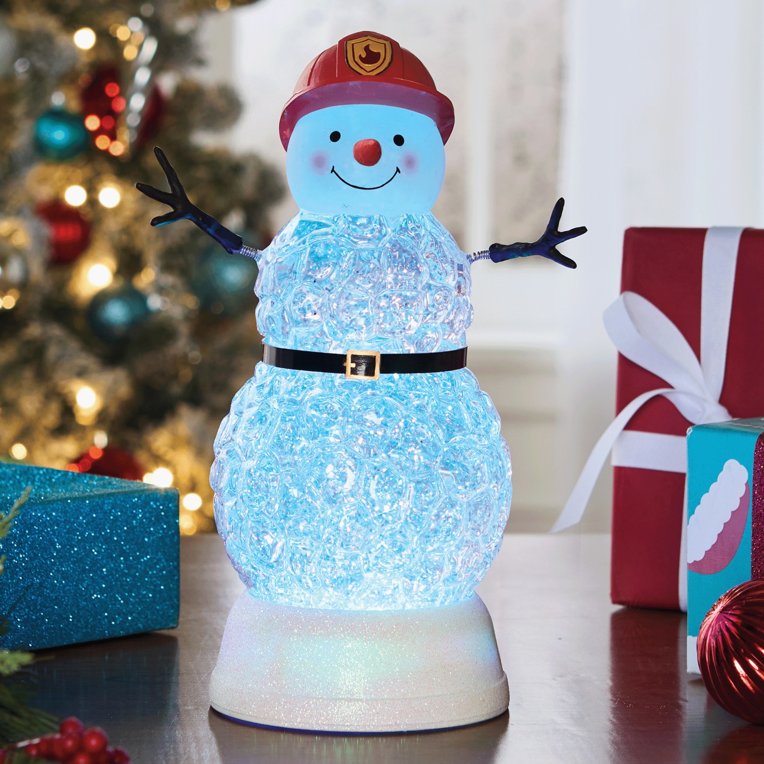 First Responder Lit Glitter Globe Snowman with Music | Swiss Colony