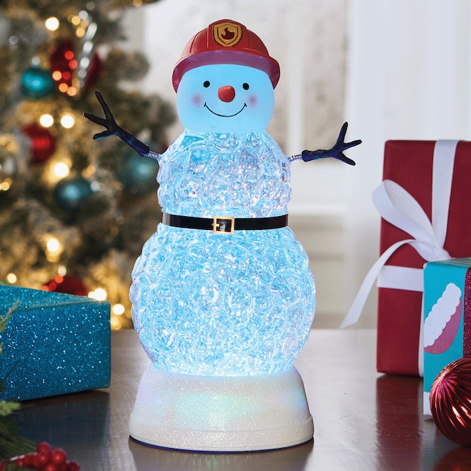 First Responder Lit Glitter Globe Snowman with Music, , large