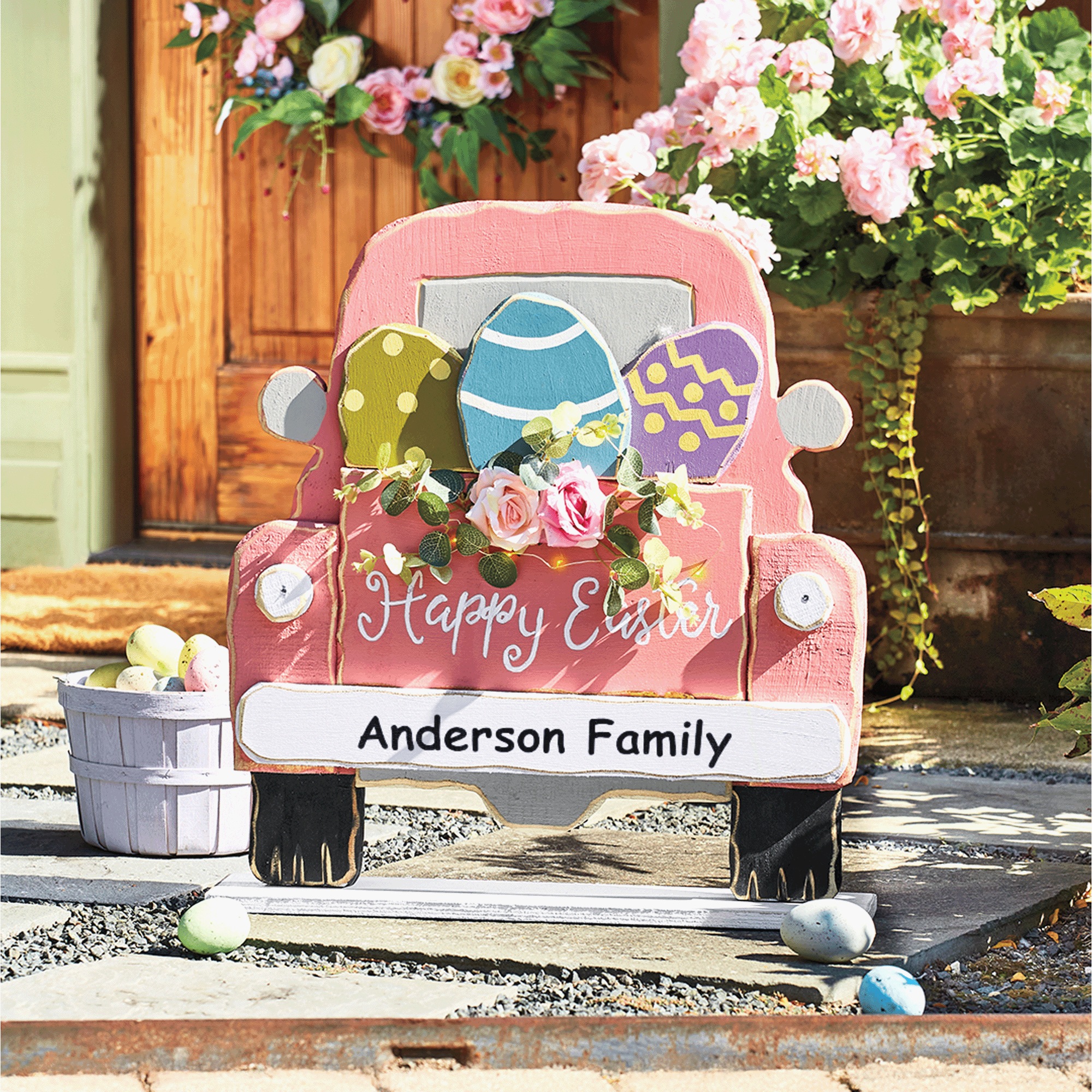 Chunky Wood Lit Spring Truck Wall Hanger, , large