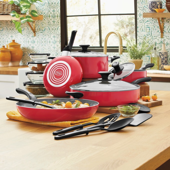 Ginny's 22-Piece Ceramic Cookware Set, Delicious Red, large