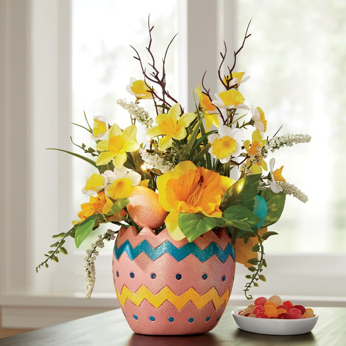 Yellow Floral Arrangement in Easter Egg, , large