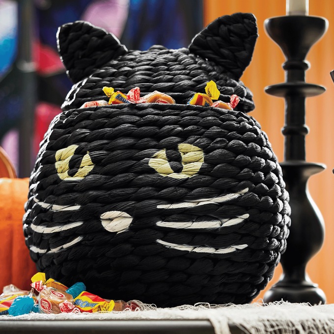 Black Cat Figural Basket, Black, large