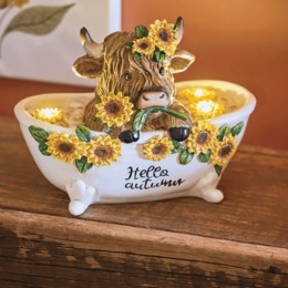 Resin Lit Autumn Highland Cow in Bath Tabletop D&eacute;cor, , large