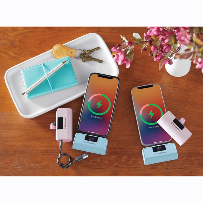Power Bank with Built-In Connector, Blue, large