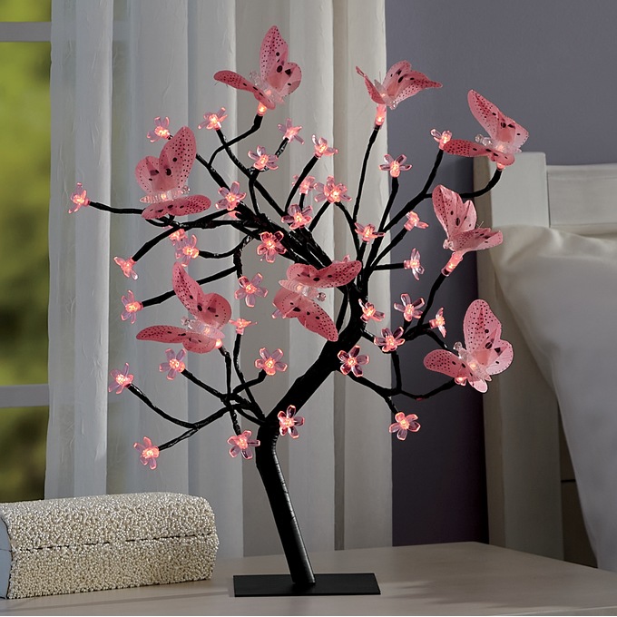 Lighted Butterfly Tree Table Lamp, Coral, large