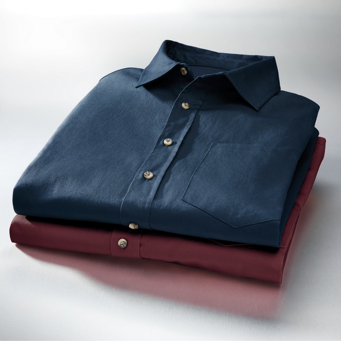 2-Pack Solid Twill Shirts, Navy Wine, large