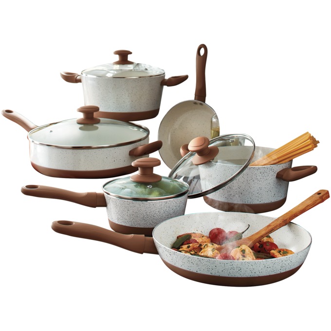 Two-Tone Speckled 10-Piece Ceramic Cookware Set, , large