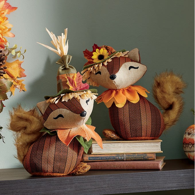 Set of 2 Harvest Fabric Foxes, , large