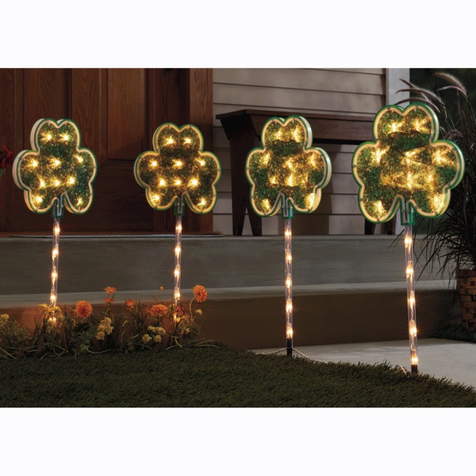 Lit Shamrock Yard Stakes, , large
