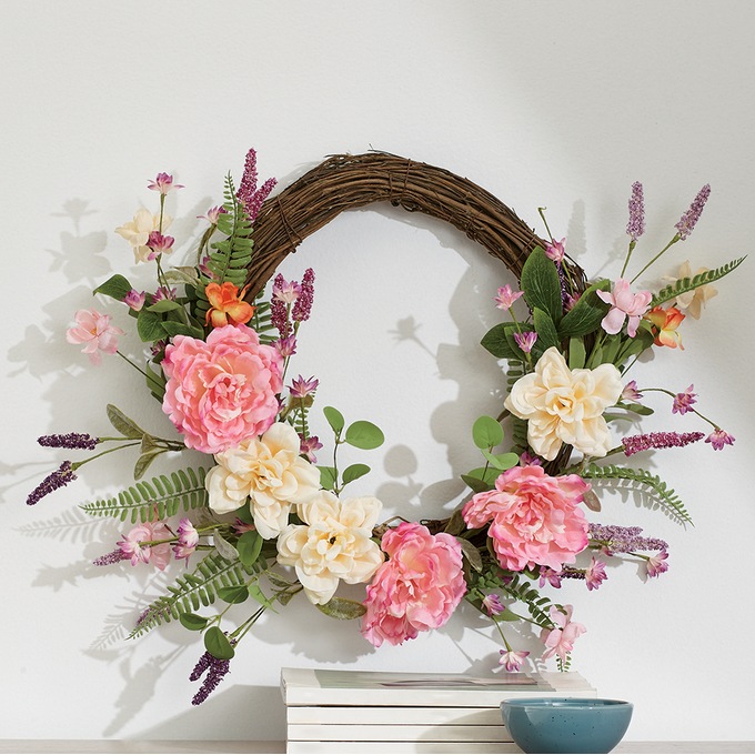 Pink Floral Half Wreath, , large