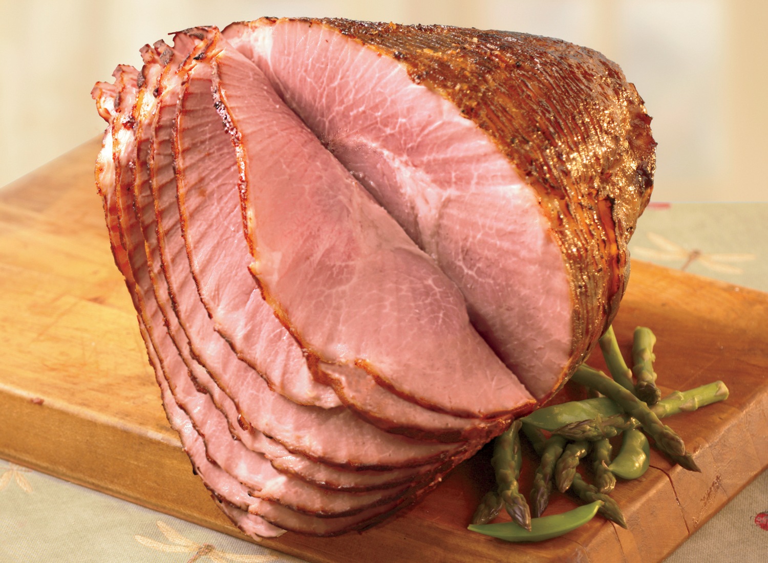 Spiral-Sliced Ham on a cutting board